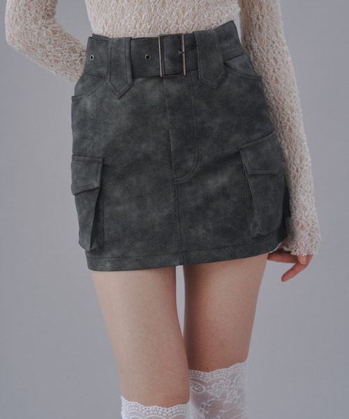 Miu Miu ベルト付きミニスカート ☆Miu Miu☆バックロゴミニスカート オールシーズン活躍アイテム