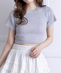 clear | ワンポイント刺繍半袖ショート丈ニットトップス≪2024SS新作≫(ニット/セーター)
