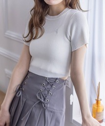 clear | ワンポイント刺繍半袖ショート丈ニットトップス≪2024SS新作≫(ニット/セーター)