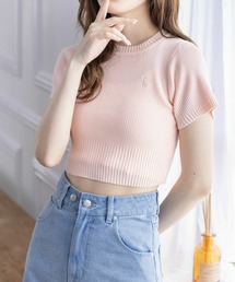 clear | ワンポイント刺繍半袖ショート丈ニットトップス≪2024SS新作≫(ニット/セーター)