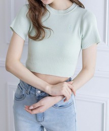 clear | ワンポイント刺繍半袖ショート丈ニットトップス≪2024SS新作≫(ニット/セーター)