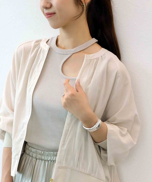 Jines(ジネス)の「ラメテレコ カットアウトデザインタンクトップ(タンクトップ・レディース・ブラック/オフホワイト/ベージュ・38)」の3枚目の写真