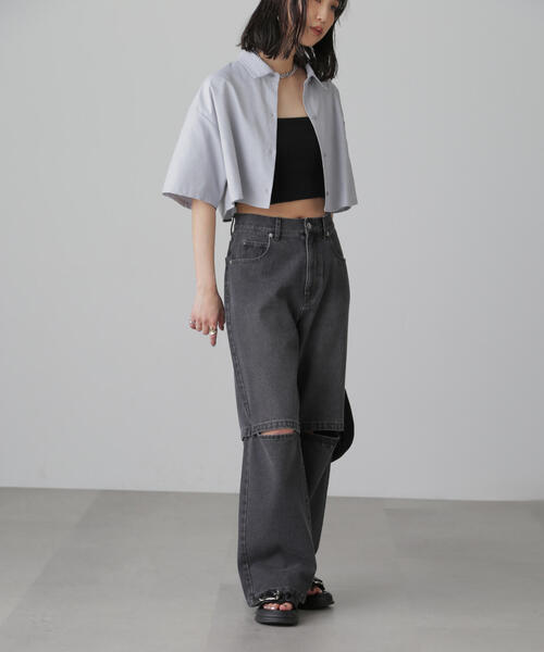 FREE'S MART（フリーズマート）の「◆クロップド半袖シャツ（シャツ/ブラウス・レディース・ブルー/グレー/ホワイト・FREE）」の5枚目の写真