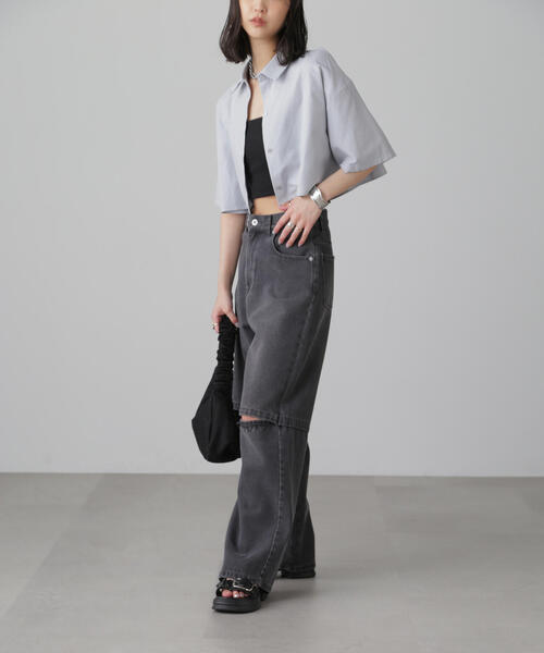 FREE'S MART（フリーズマート）の「◆クロップド半袖シャツ（シャツ/ブラウス・レディース・ブルー/グレー/ホワイト・FREE）」の9枚目の写真