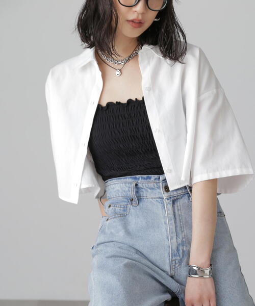 FREE'S MART（フリーズマート）の「◆クロップド半袖シャツ（シャツ/ブラウス・レディース・ブルー/グレー/ホワイト・FREE）」の21枚目の写真