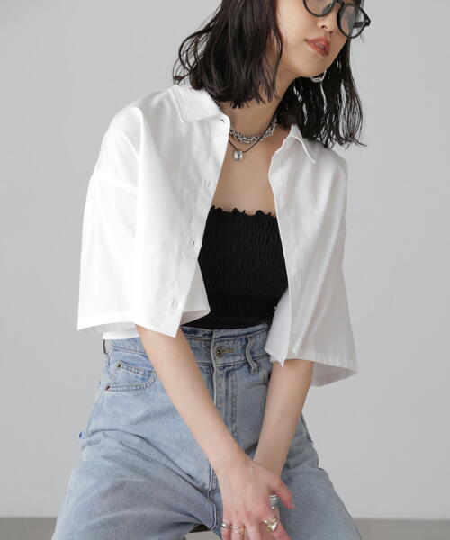 FREE'S MART（フリーズマート）の「◆クロップド半袖シャツ（シャツ/ブラウス・レディース・ブルー/グレー/ホワイト・FREE）」の22枚目の写真