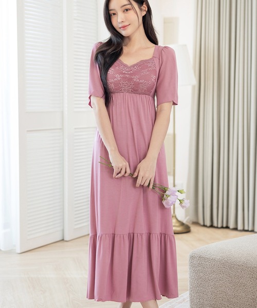 tu-hacci（ツーハッチ）の「【累計販売枚数100万枚突破！】《ラクシアスリープ》ナイトブラワンピース 半袖ロング丈（ルームワンピース・レディース・ブラック/チャコールグレー/グレイッシュブルー/ミント/プラム/スモークピンク・65M/65L/70M/70L/75M/75L/80M/80L/85M/85L）」の19枚目の写真