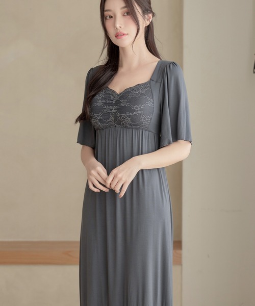 tu-hacci（ツーハッチ）の「【累計販売枚数100万枚突破！】《ラクシアスリープ》ナイトブラワンピース 半袖ロング丈（ルームワンピース・レディース・ブラック/チャコールグレー/グレイッシュブルー/ミント/プラム/スモークピンク・65M/65L/70M/70L/75M/75L/80M/80L/85M/85L）」の17枚目の写真