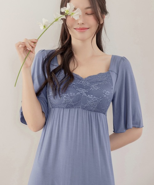 tu-hacci（ツーハッチ）の「【累計販売枚数100万枚突破！】《ラクシアスリープ》ナイトブラワンピース 半袖ロング丈（ルームワンピース・レディース・ブラック/チャコールグレー/グレイッシュブルー/ミント/プラム/スモークピンク・65M/65L/70M/70L/75M/75L/80M/80L/85M/85L）」の8枚目の写真