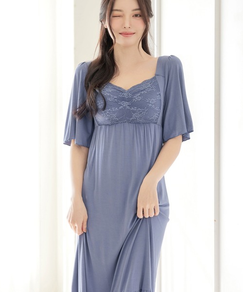 tu-hacci（ツーハッチ）の「【累計販売枚数100万枚突破！】《ラクシアスリープ》ナイトブラワンピース 半袖ロング丈（ルームワンピース・レディース・ブラック/チャコールグレー/グレイッシュブルー/ミント/プラム/スモークピンク・65M/65L/70M/70L/75M/75L/80M/80L/85M/85L）」の22枚目の写真