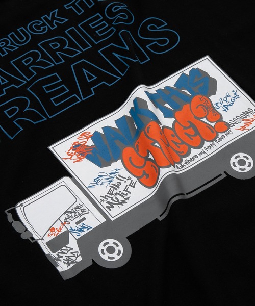 GLAZOS（グラソス）の「【大人向けサイズあり】【防虫加工】バックグラフィティトラックプリント半袖Tシャツ（Tシャツ/カットソー・キッズ・ホワイト/ブラック/カーキ・150cm/140cm/170cm/160cm）」の13枚目の写真