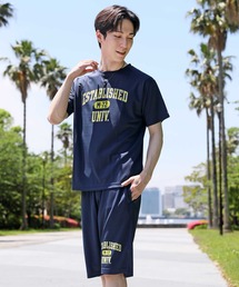 TopIsm（トップイズム）の「【2024】速乾ドライメッシュ加工 アメカジプリント半袖Ｔシャツとショーツのセットアップ（ルームウェア/パジャマ・メンズ）」
