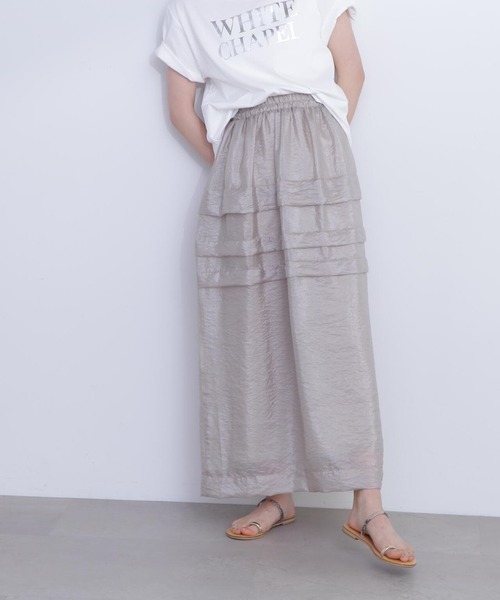 N.（N. Natural Beauty Basic）（エヌエヌナチュラルビューティーベーシック）の「◆シアータックティアードスカート（スカート・レディース・ブラック/グレイッシュベージュ・MEDIUM）」の3枚目の写真