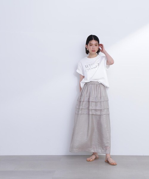 N.（N. Natural Beauty Basic）（エヌエヌナチュラルビューティーベーシック）の「◆シアータックティアードスカート（スカート・レディース・ブラック/グレイッシュベージュ・MEDIUM）」の8枚目の写真