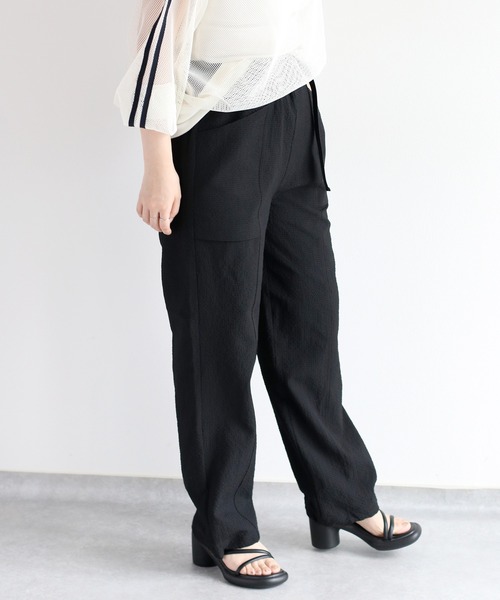 cepo（セポ）の「《吸水・速乾・イージーケア》リサイクルポリサッカーイージーパンツ（その他パンツ・レディース・ブラウン/ブラック・M）」の6枚目の写真