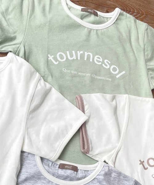 mil(ミル)の「【キッズサイズ】ロゴリンガーTシャツ【親子おそろい・プレゼントにも】(Tシャツ/カットソー・キッズ・オレンジ/ミント/グレイッシュベージュ/アッシュグレー・110㎝/130㎝/90㎝)」の7枚目の写真
