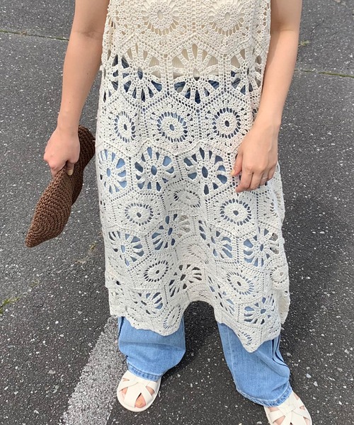 CRB（シーアールビー）の「クロシェ編ノースリロングワンピース（ワンピース・レディース・アイボリー/ブラック・F）」の12枚目の写真