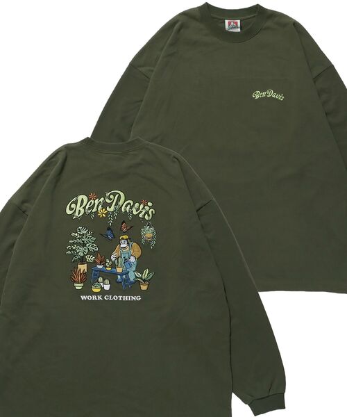 BEN DAVIS/WHITE LABEL(ベンデイビス ホワイトラベル)の「【BEN DAVIS(ベンデイビス)】GARDENING EMB BRUSHED LS/ クルーネック 長袖 ロンT サークルロゴ ドローコード(Tシャツ/カットソー・メンズ・ホワイト/ブラック/カーキ・MEDIUM/LARGE/X-LARGE)」の3枚目の写真