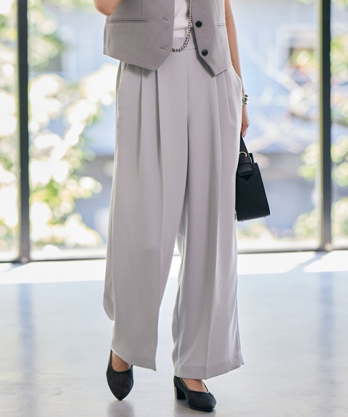 BARNYARDSTORM（バンヤードストーム）の「BARNYARDSTORM / イージーワイドパンツ【吸水速乾・接触冷感】ハンドウォッシャブル（スラックス・レディース・グレー/ブラック/ブルー・0/1）」の2枚目の写真