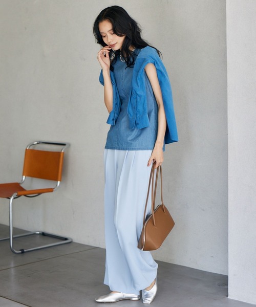 BARNYARDSTORM（バンヤードストーム）の「BARNYARDSTORM / イージーワイドパンツ【吸水速乾・接触冷感】ハンドウォッシャブル（スラックス・レディース・グレー/ブラック/ブルー・0/1）」の5枚目の写真