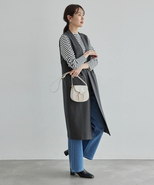 ROPE' PICNIC（ロペピクニック）の「スリーブレスロングジレ/セットアップ対応・リンクコーデ（ベスト・レディース・ベージュ/チャコールグレー・38）」の4枚目の写真