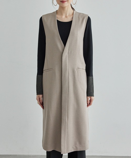 ROPE' PICNIC（ロペピクニック）の「スリーブレスロングジレ/セットアップ対応・リンクコーデ（ベスト・レディース・ベージュ/チャコールグレー・38）」の13枚目の写真