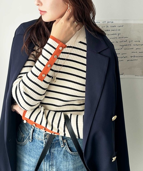 GeeRA(ジーラ)の「もちもちリブ袖口ボタン配色ハイネックニット(ニット/セーター・レディース・ブラック/杢グレー/オフホワイト/ホワイト系その他/ベージュ/グレー系その他/ライム・X-LARGE/LARGE/MEDIUM/SMALL)」の3枚目の写真