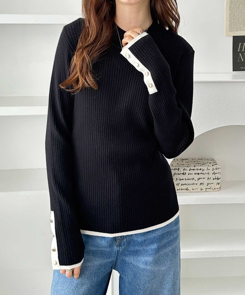 GeeRA(ジーラ)の「もちもちリブ袖口ボタン配色ハイネックニット(ニット/セーター・レディース・ブラック/杢グレー/オフホワイト/ホワイト系その他/ベージュ/グレー系その他/ライム・X-LARGE/LARGE/MEDIUM/SMALL)」の17枚目の写真