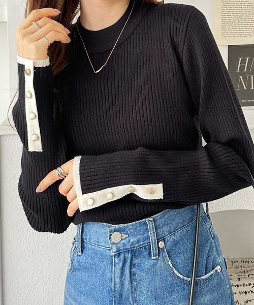 GeeRA(ジーラ)の「もちもちリブ袖口ボタン配色ハイネックニット(ニット/セーター・レディース・ブラック/杢グレー/オフホワイト/ホワイト系その他/ベージュ/グレー系その他/ライム・X-LARGE/LARGE/MEDIUM/SMALL)」の16枚目の写真