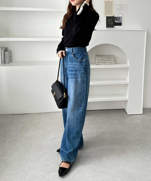 GeeRA(ジーラ)の「もちもちリブ袖口ボタン配色ハイネックニット(ニット/セーター・レディース・ブラック/杢グレー/オフホワイト/ホワイト系その他/ベージュ/グレー系その他/ライム・X-LARGE/LARGE/MEDIUM/SMALL)」の14枚目の写真