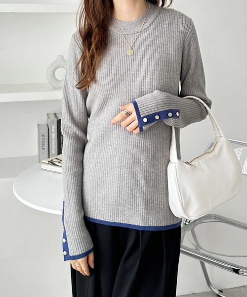 GeeRA(ジーラ)の「もちもちリブ袖口ボタン配色ハイネックニット(ニット/セーター・レディース・ブラック/杢グレー/オフホワイト/ホワイト系その他/ベージュ/グレー系その他/ライム・X-LARGE/LARGE/MEDIUM/SMALL)」の13枚目の写真