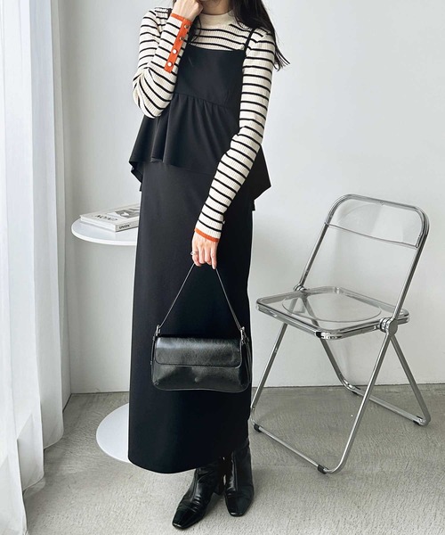 セール】もちもちリブ袖口ボタン配色ハイネックニット（ニット