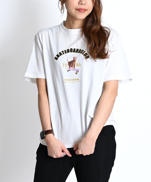 MARAI（マーライ）の「キャットロゴプリントTシャツ 半袖（Tシャツ/カットソー・レディース・ネイビー/ホワイト・FREE）」の2枚目の写真