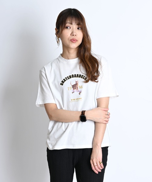 MARAI（マーライ）の「キャットロゴプリントTシャツ 半袖（Tシャツ/カットソー・レディース・ネイビー/ホワイト・FREE）」の18枚目の写真