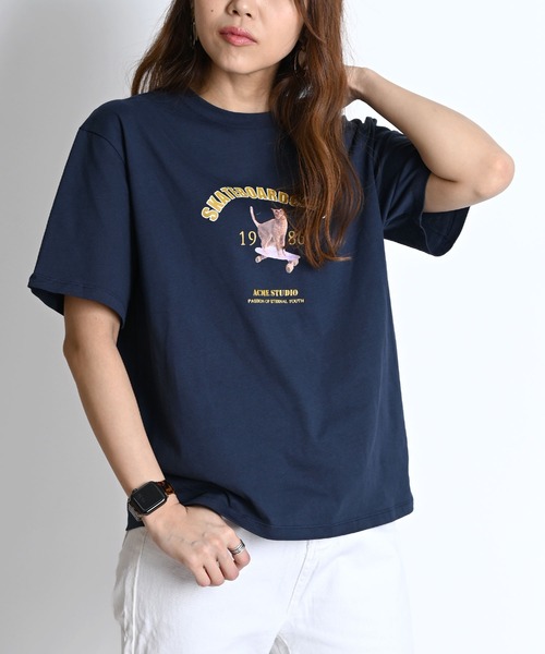 MARAI（マーライ）の「キャットロゴプリントTシャツ 半袖（Tシャツ/カットソー・レディース・ネイビー/ホワイト・FREE）」の7枚目の写真