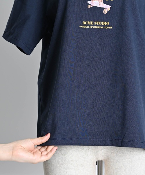 MARAI（マーライ）の「キャットロゴプリントTシャツ 半袖（Tシャツ/カットソー・レディース・ネイビー/ホワイト・FREE）」の14枚目の写真