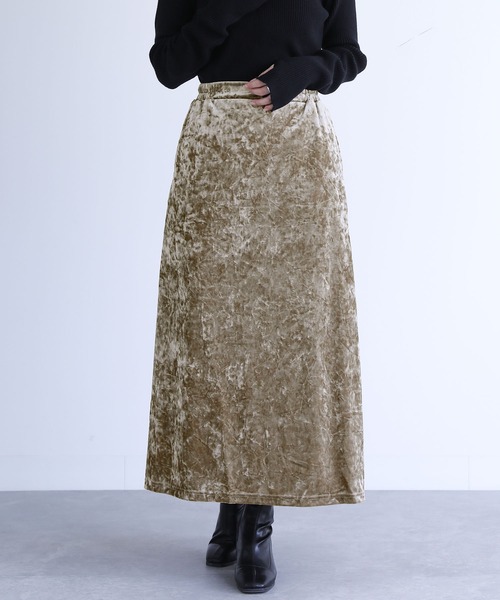n'OrLABEL（ノアールレーベル）の「『クラッシュベロアセミフレアスカート』（スカート・レディース・チャコール/ベージュ・2/1）」の14枚目の写真