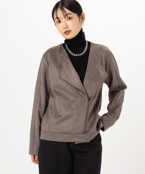 COMME CA ISM（コムサイズム）の「スウェード調　ダンボールニット ライダースジャケット（ライダースジャケット・レディース・ベージュ/ブラウン・LARGE/MEDIUM）」の6枚目の写真