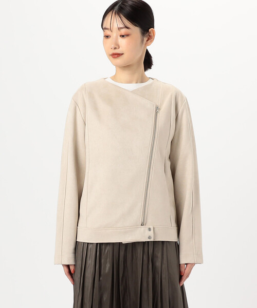 COMME CA ISM（コムサイズム）の「スウェード調　ダンボールニット ライダースジャケット（ライダースジャケット・レディース・ベージュ/ブラウン・LARGE/MEDIUM）」の11枚目の写真