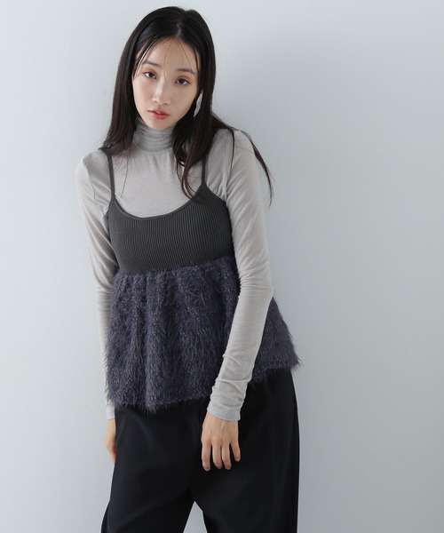 NATURAL BEAUTY BASIC（ナチュラルビューティーベーシック）の「◇ポップコーンシャギーニットキャミソール（キャミソール・レディース・チャコールグレー/オフホワイト・FREE）」の16枚目の写真