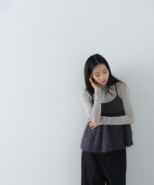 NATURAL BEAUTY BASIC（ナチュラルビューティーベーシック）の「◇ポップコーンシャギーニットキャミソール（キャミソール・レディース・チャコールグレー/オフホワイト・FREE）」の20枚目の写真