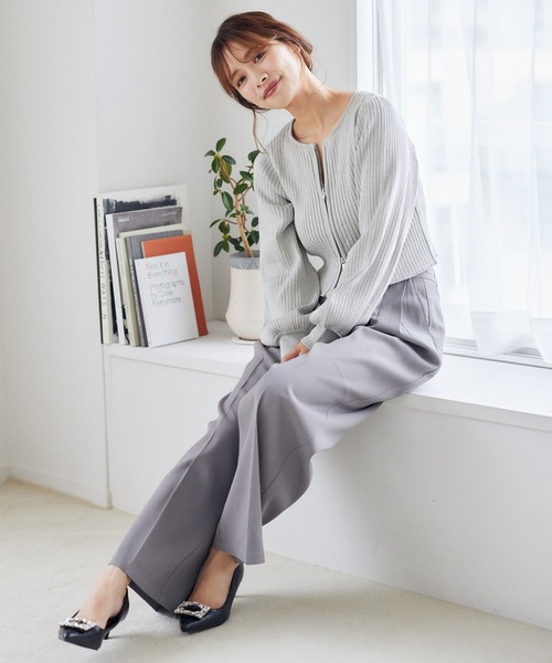 mysty woman（ミスティウーマン）の「ZIPラメリブニットカーディガン　147760（カーディガン/ボレロ・レディース・グリーン/ライトグレー/ブラック/オフホワイト・FREE）」の7枚目の写真