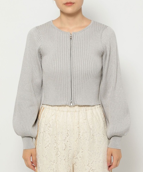 mysty woman（ミスティウーマン）の「ZIPラメリブニットカーディガン　147760（カーディガン/ボレロ・レディース・グリーン/ライトグレー/ブラック/オフホワイト・FREE）」の11枚目の写真