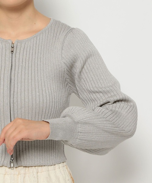 mysty woman（ミスティウーマン）の「ZIPラメリブニットカーディガン　147760（カーディガン/ボレロ・レディース・グリーン/ライトグレー/ブラック/オフホワイト・FREE）」の15枚目の写真