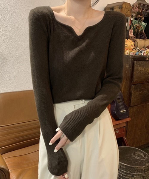 ABITOKYO(アビトーキョー)の「ハートネックリブニットトップス(ニット/セーター・レディース・ホワイト/ブラック/ベージュ/ブラウン/カーキ/アイボリー・FREE)」の18枚目の写真