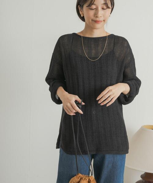 URBAN RESEARCH DOORS（アーバンリサーチドアーズ）の「ウォッシャブル透かし編みニット（ニット/セーター・レディース・ブラック/オレンジ・MEDIUM）」の2枚目の写真