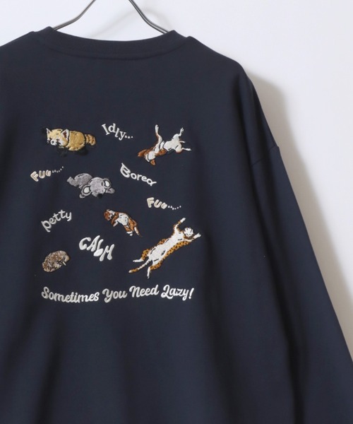 POWER TO THE PEOPLE(パワートゥーザピープル)の「POWER TO THE PEOPLE/パワートゥザピープル トラ/ネコ/イヌ/宇宙飛行士 刺繍 オーバーサイズ スウェットトレーナー レディース メンズ(スウェット・レディース・ブラック/ピンク/アイボリー/ホワイト系その他/チャコール/キナリ/サックスブルー/ネイビー/ホワイト系その他3/ブラック系その他2/ワイン/ホワイト系その他2/ホワイト系その他4/ブラック系その他・L/LL/M)」の12枚目の写真