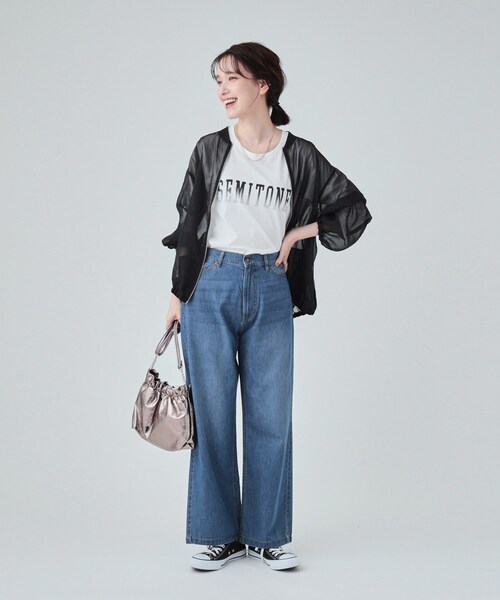 SHOO・LA・RUE（シューラルー）の「◆【洗える】大人カジュアルコーデに やわらかワイドデニムパンツ（デニムパンツ・レディース・ブルー/ネイビー・04/02/03）」の5枚目の写真