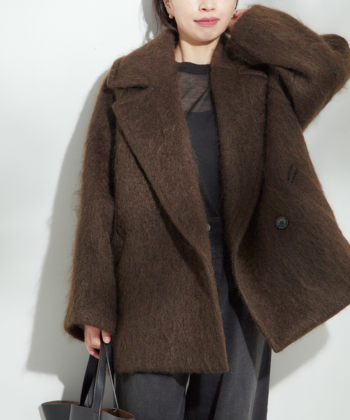 JOURNAL STANDARD ウール　モヘア　シャギー　コート ブラック journal standard L'essage（ジャーナルスタンダードレサージュ