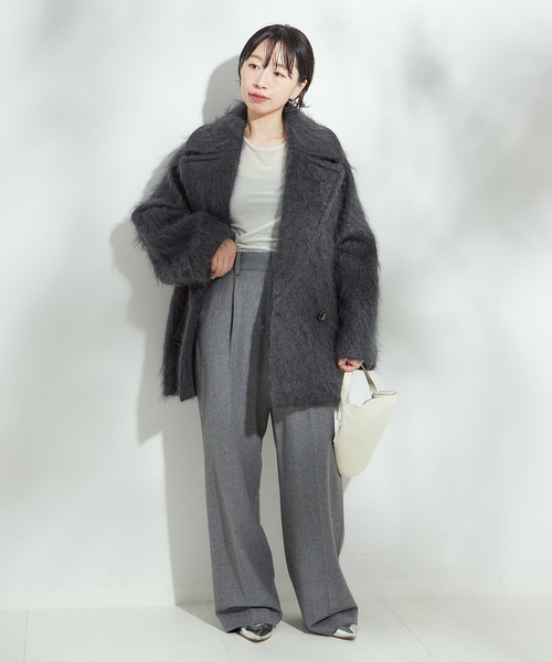 美品【今期】モヘヤMIXシャギーダブルコート セール】モヘヤMIXシャギーダブルコート（その他アウター